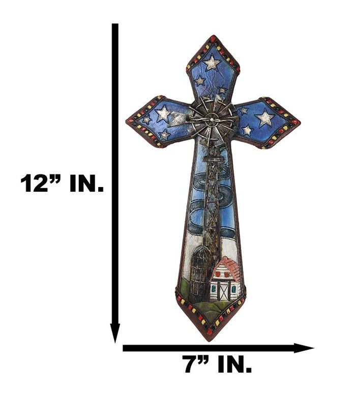 Ebros Gift Rustic Country Windmill By Cottage Barn Home With Starry Night Skies Wall Cross