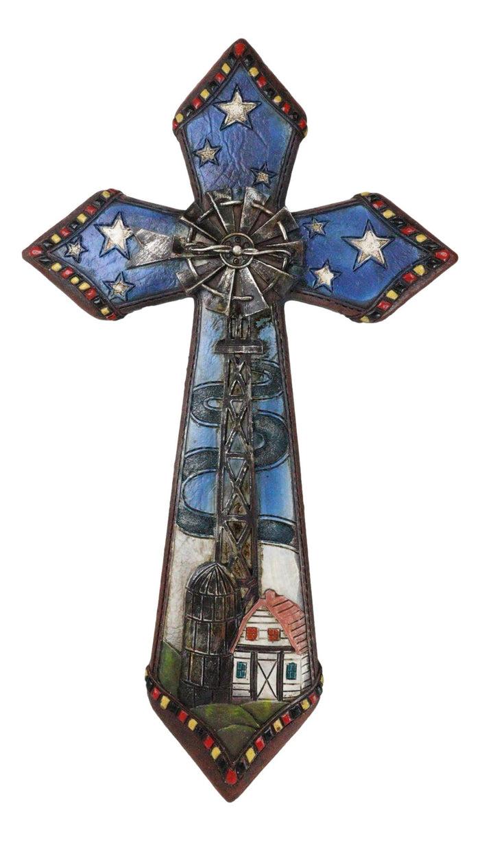 ebros gift Rustic Country Windmill By Cottage Barn Home With Starry Night Skies Wall Cross