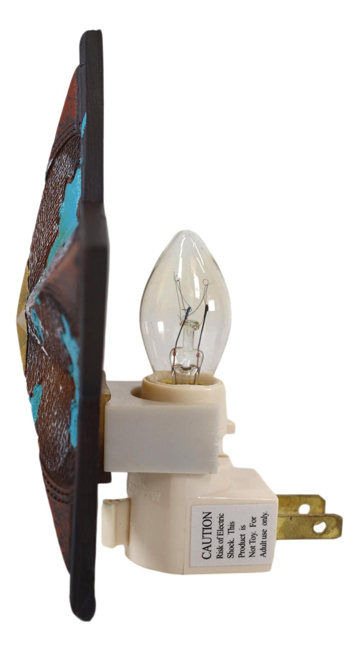 Ebros Gift Rustic Cowboy Western Star Turquoise Cowskin Print Wall Plug In LED Night Light