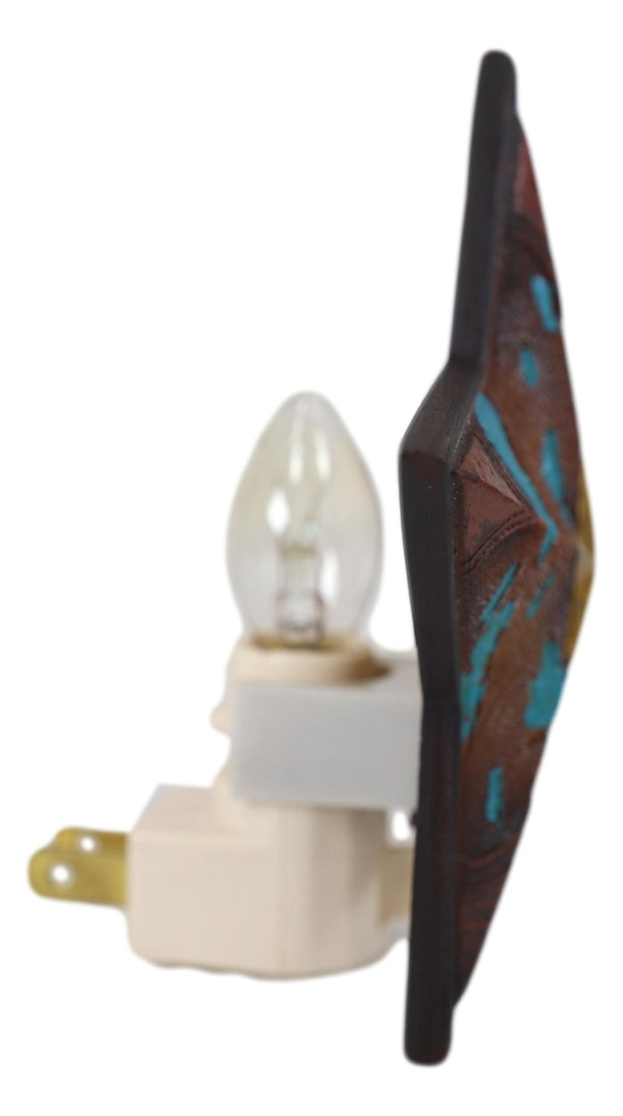 Ebros Gift Rustic Cowboy Western Star Turquoise Cowskin Print Wall Plug In LED Night Light