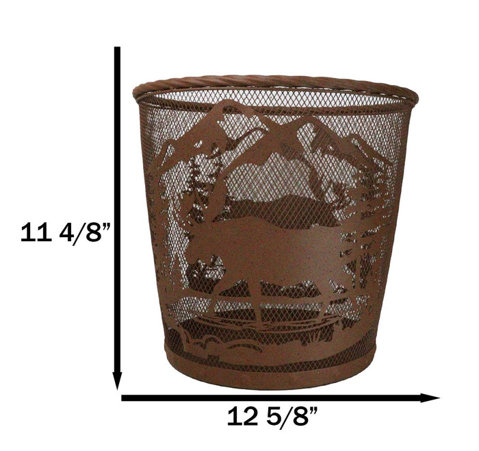 Ebros Gift Rustic Deer Moose By Pine Forest Mountains Metal Wire Waste Basket Trash Bin