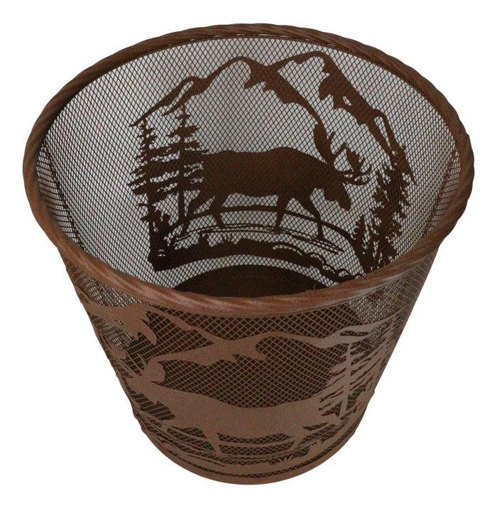 Ebros Gift Rustic Deer Moose By Pine Forest Mountains Metal Wire Waste Basket Trash Bin