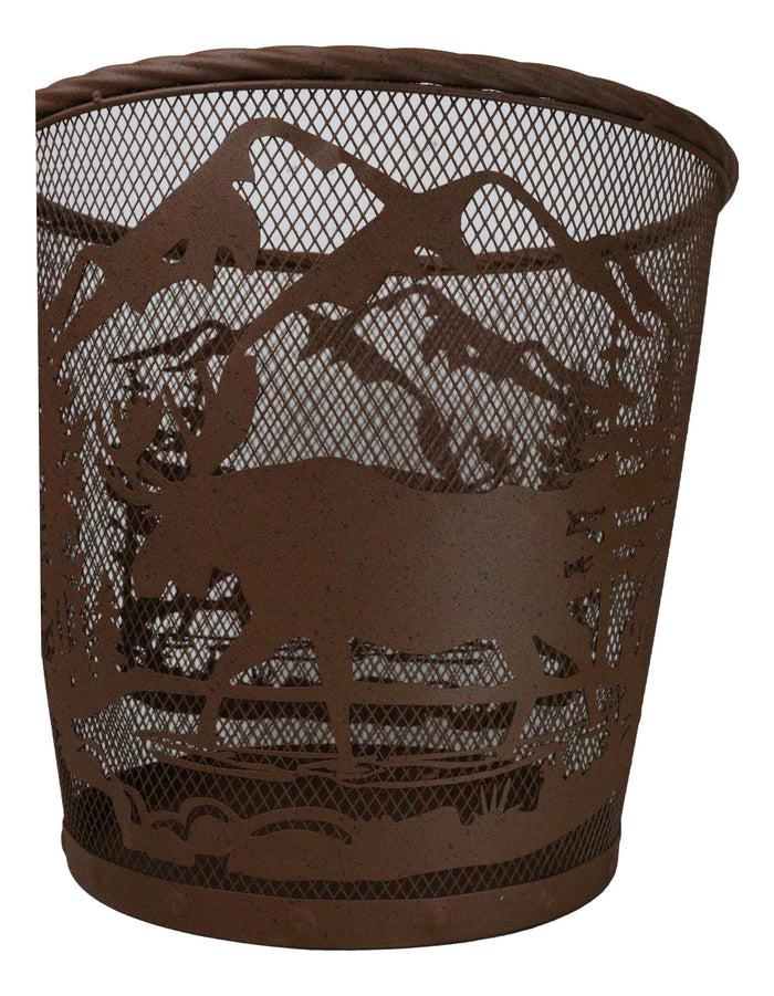 Ebros Gift Rustic Deer Moose By Pine Forest Mountains Metal Wire Waste Basket Trash Bin