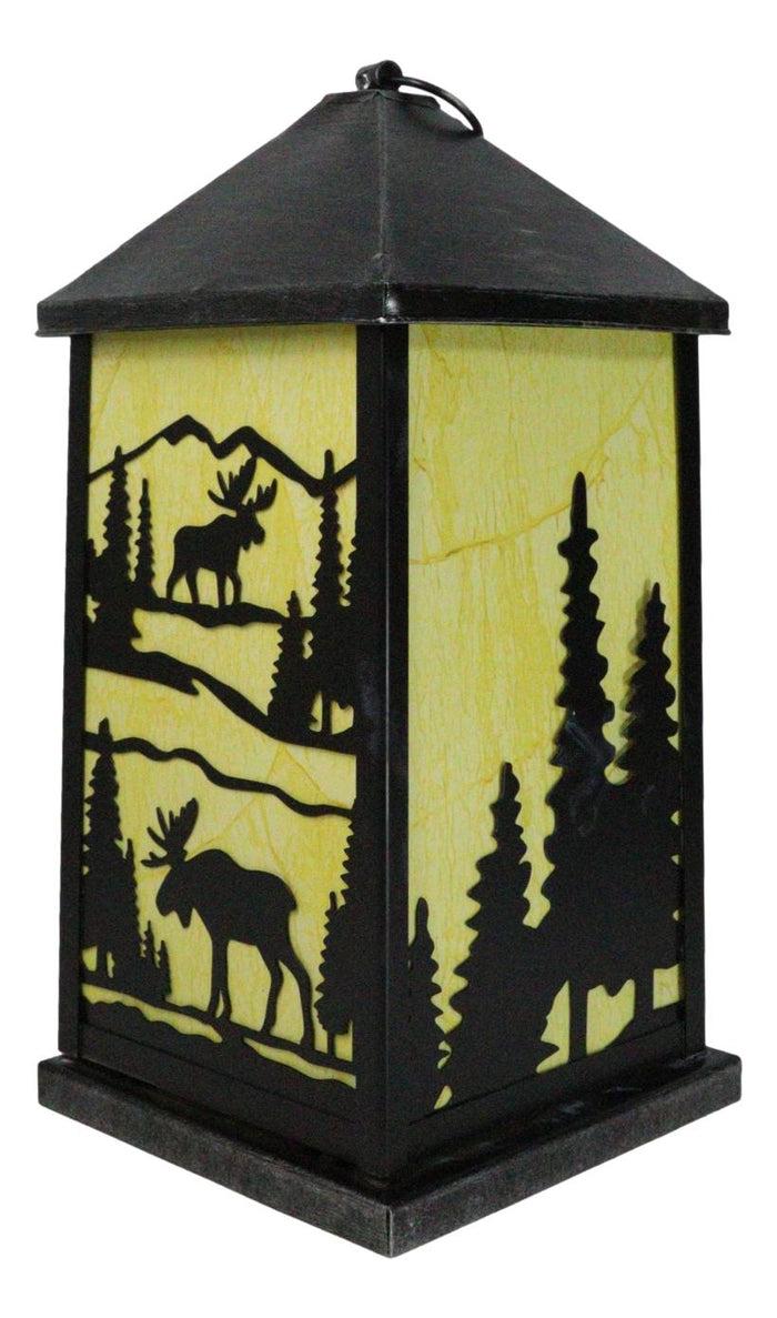 Ebros Gift Rustic Deer Moose Scenic Forest Mountains Electric Metal Wall Or Floor Lantern