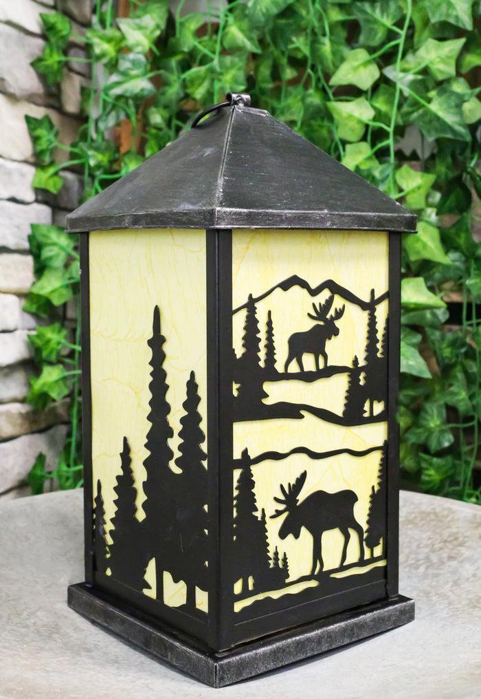 ebros gift Rustic Deer Moose Scenic Forest Mountains Electric Metal Wall Or Floor Lantern