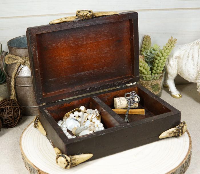 Ebros Gift Rustic Elk Deer Stag Antlers Hinged Wooden Decorative Jewelry Box Sculpture