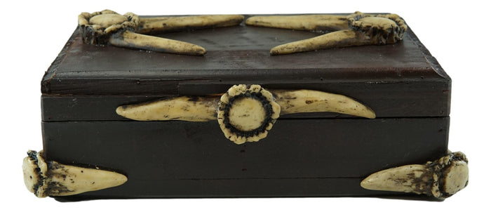 Ebros Gift Rustic Elk Deer Stag Antlers Hinged Wooden Decorative Jewelry Box Sculpture