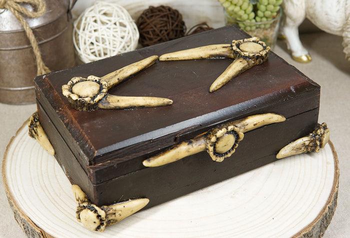 ebros gift Rustic Elk Deer Stag Antlers Hinged Wooden Decorative Jewelry Box Sculpture