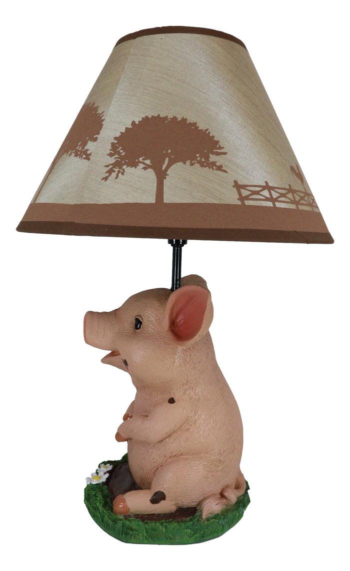Ebros Gift Rustic Farm Country Pink Babe Piglet Muddy Pig Desktop Table Lamp With Shade