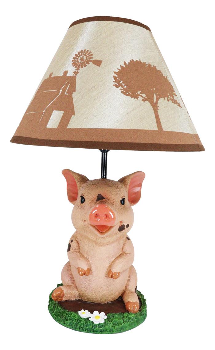 Ebros Gift Rustic Farm Country Pink Babe Piglet Muddy Pig Desktop Table Lamp With Shade