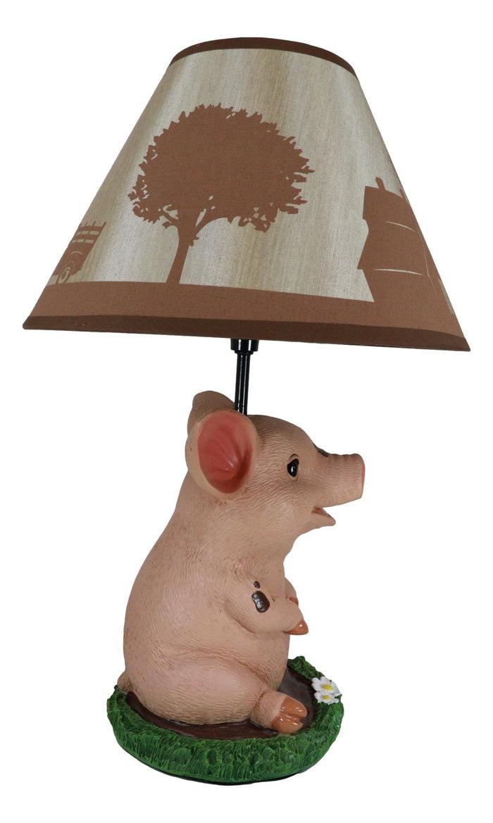 Ebros Gift Rustic Farm Country Pink Babe Piglet Muddy Pig Desktop Table Lamp With Shade