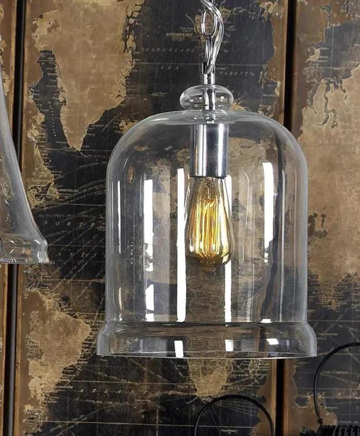 ebros gift Rustic Farmhouse Clear Glass Canopy Bell Pendant Ceiling Wall Lamp With Chain