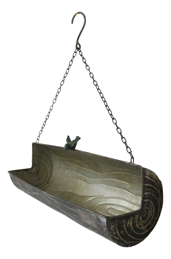 Ebros Gift Rustic Farmhouse Distressed Metal Tree Log Hanging Wall Planter 19"L With Chain