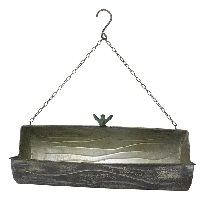 ebros gift Rustic Farmhouse Distressed Metal Tree Log Hanging Wall Planter 19"L With Chain