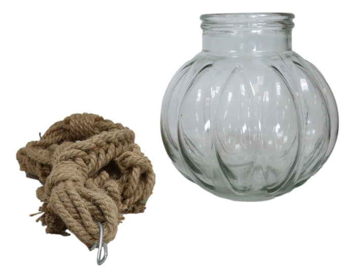 Ebros Gift Rustic Farmhouse Woven Jute Rope Macrame Style Hanging Molten Glass Candleholder