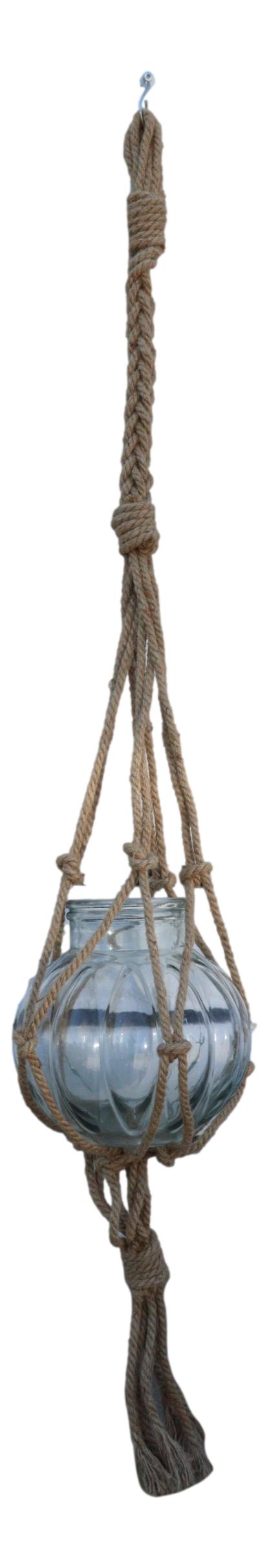 Ebros Gift Rustic Farmhouse Woven Jute Rope Macrame Style Hanging Molten Glass Candleholder