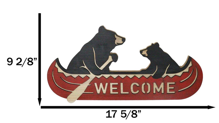 Ebros Gift Rustic Father Bear With Cub Rowing Red Canoe Boat Welcome MDF Wall Decor Plaque