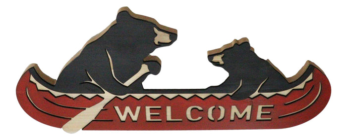 Ebros Gift Rustic Father Bear With Cub Rowing Red Canoe Boat Welcome MDF Wall Decor Plaque