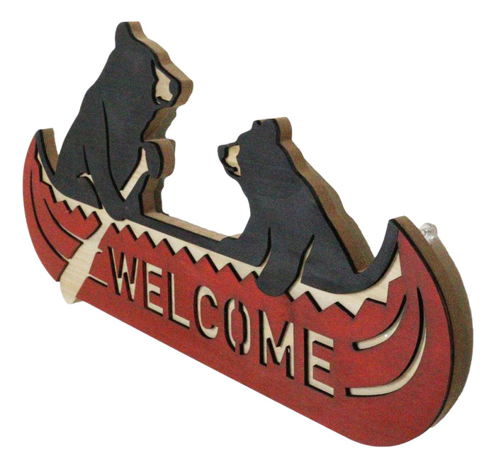 Ebros Gift Rustic Father Bear With Cub Rowing Red Canoe Boat Welcome MDF Wall Decor Plaque