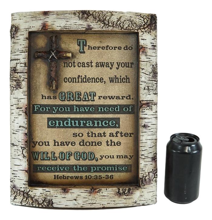 Ebros Gift Rustic Faux Birchwood Log Cross Herbrews 10:35 Bible Verse Wall Decor Plaque