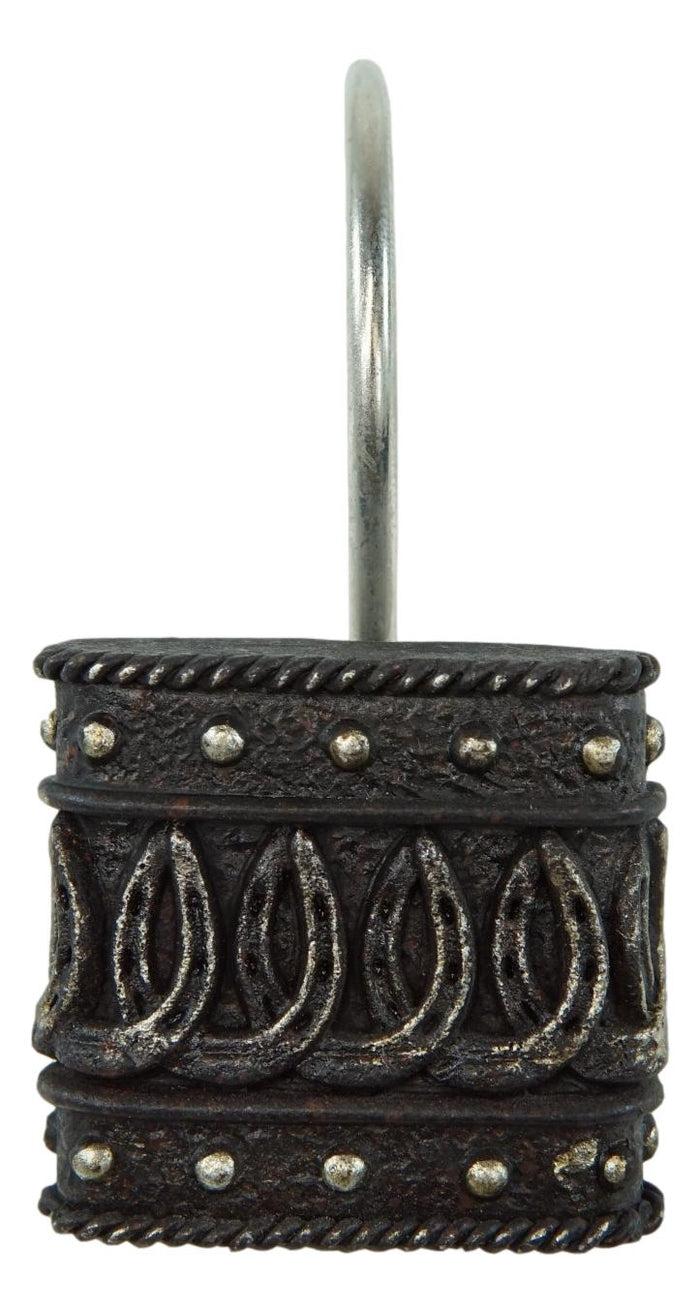 Ebros Gift Rustic Faux Silver Multi Horseshoes Charm Bathroom Shower Curtain Hooks 12pk