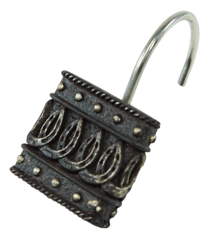 Ebros Gift Rustic Faux Silver Multi Horseshoes Charm Bathroom Shower Curtain Hooks 12pk