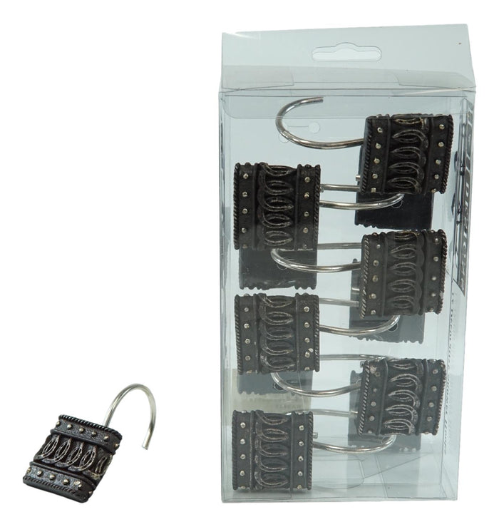 Ebros Gift Rustic Faux Silver Multi Horseshoes Charm Bathroom Shower Curtain Hooks 12pk