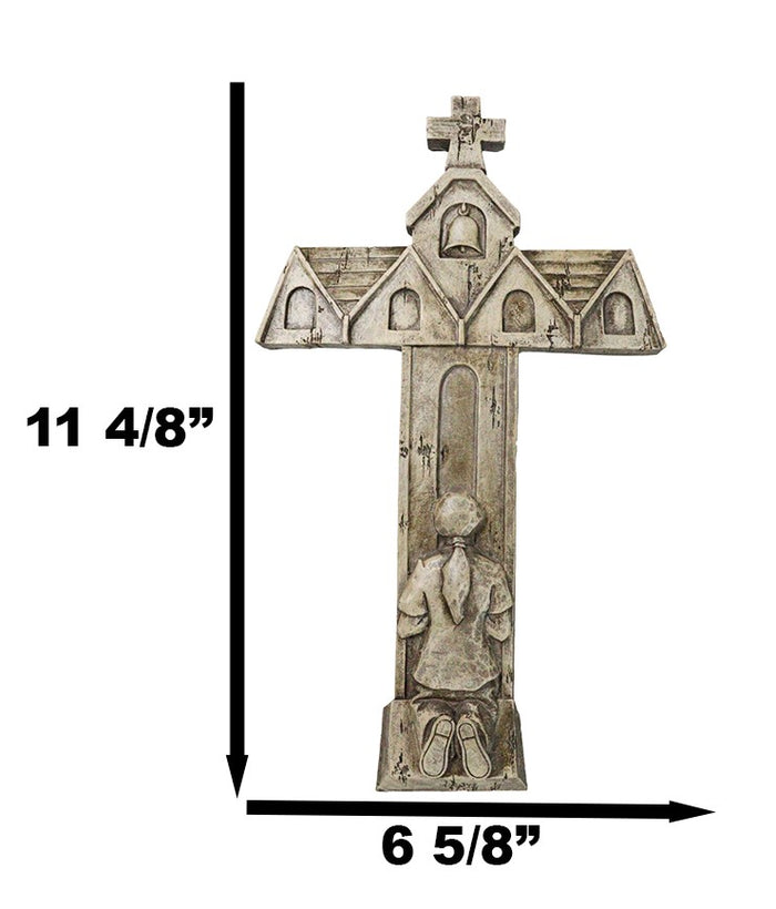 Ebros Gift Rustic Faux Stone Church House Of Prayer Kneeling Girl Confirmation Wall Cross