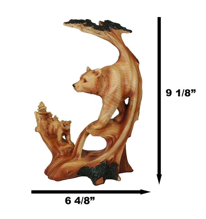 Ebros Gift Rustic Faux Wood Forest Scene Grizzly Bear With Cub Hunting Figurine Collectible Sculpture