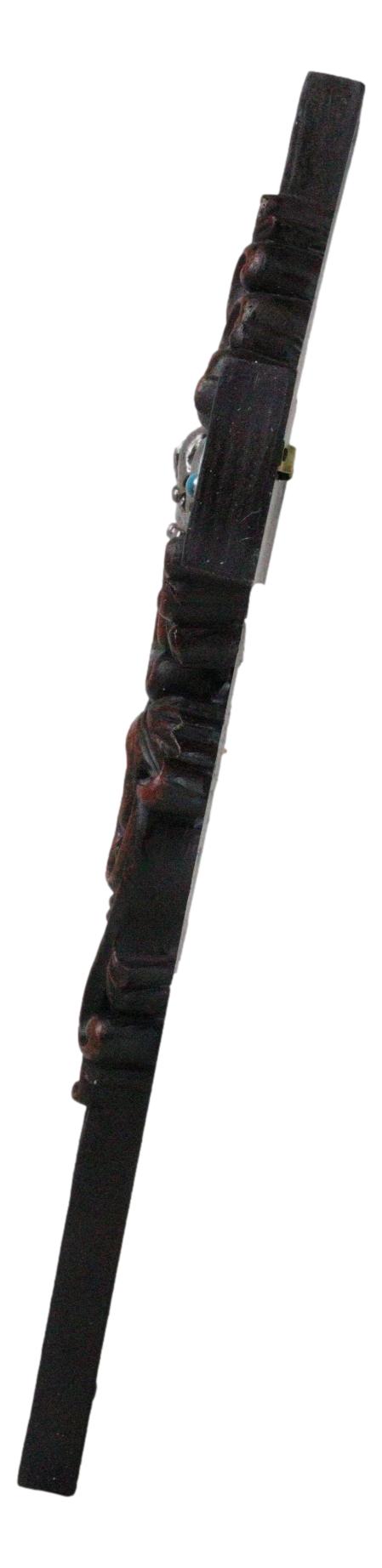 Ebros Gift Rustic Faux Wood Turquoise Floral Scrollwork Arrows And King's Crown Wall Cross