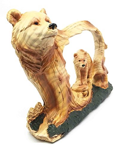 Ebros Gift Rustic Faux Wood Wildlife Grizzly Bear With Cub Roaming The Forests Figurine