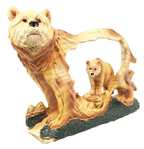Ebros Gift Rustic Faux Wood Wildlife Grizzly Bear With Cub Roaming The Forests Figurine