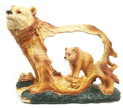Ebros Gift Rustic Faux Wood Wildlife Grizzly Bear With Cub Roaming The Forests Figurine