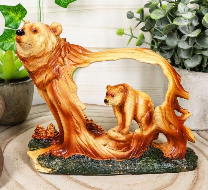 ebros gift Rustic Faux Wood Wildlife Grizzly Bear With Cub Roaming The Forests Figurine