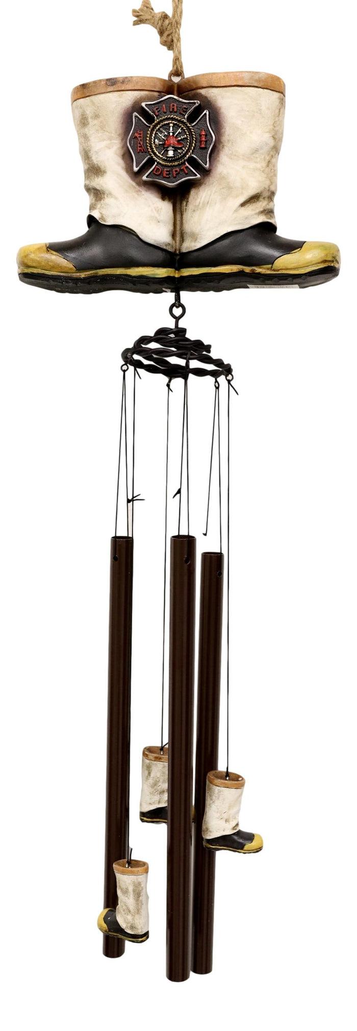 Ebros Gift Rustic Fire Department Fireman Boots Large Resonant Patio Spiral Wind Chime