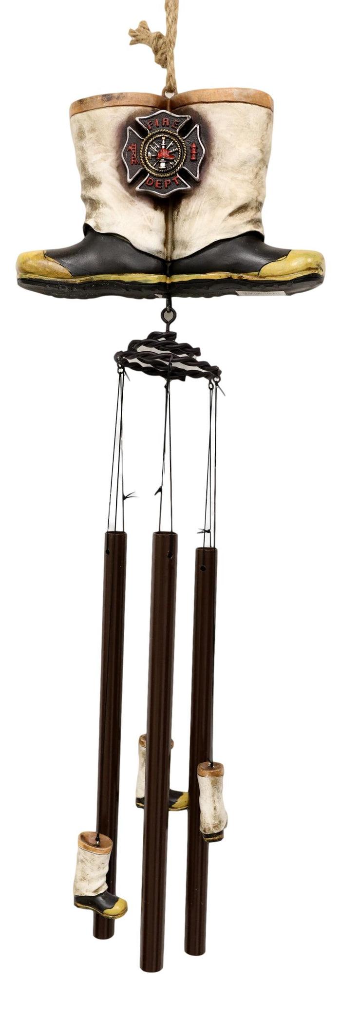 ebros gift Rustic Fire Department Fireman Boots Large Resonant Patio Spiral Wind Chime