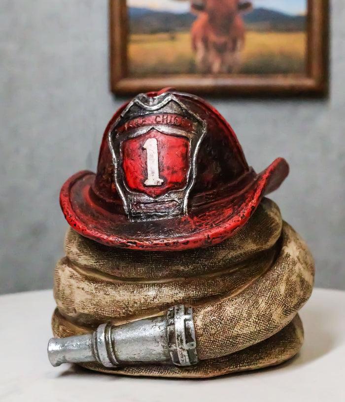 ebros gift Rustic Fire Fighter Station 1 Fireman Hat And Hose Money Coin Savings Piggy Bank