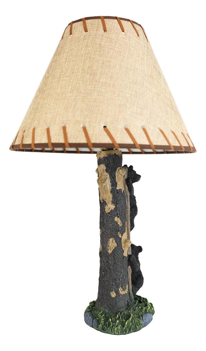 Ebros Gift Rustic Forest 2 Bear Cubs Climbing Tree Ladder Table Lamp Statue With Shade 23"H