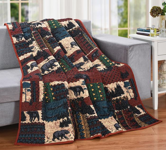 ebros gift Rustic Forest Black Bear By Pine Trees Forest Cozy Plush Quilted Throw Blanket