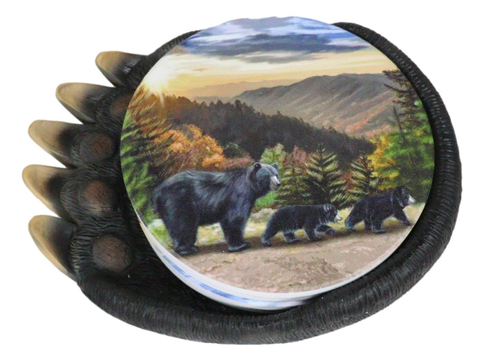 Ebros Gift Rustic Forest Black Bear Clawed Paw Coaster Holder With 4 Trail Bears Coasters