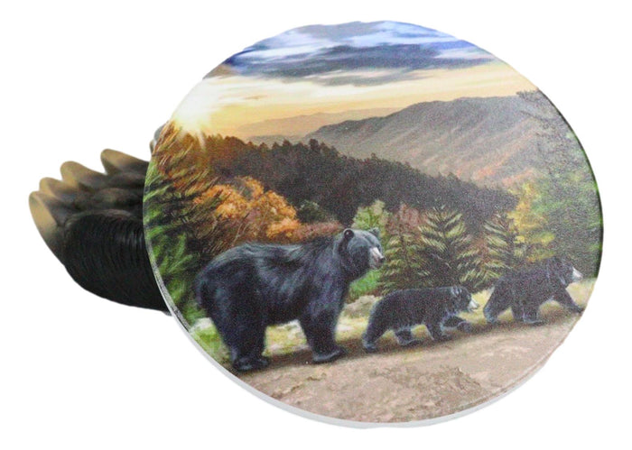 Ebros Gift Rustic Forest Black Bear Clawed Paw Coaster Holder With 4 Trail Bears Coasters