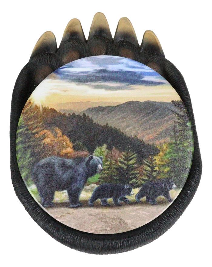 Ebros Gift Rustic Forest Black Bear Clawed Paw Coaster Holder With 4 Trail Bears Coasters