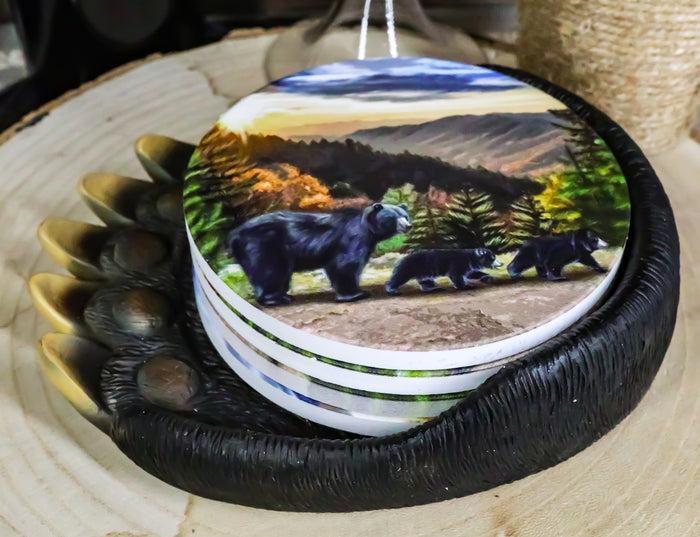 ebros gift Rustic Forest Black Bear Clawed Paw Coaster Holder With 4 Trail Bears Coasters
