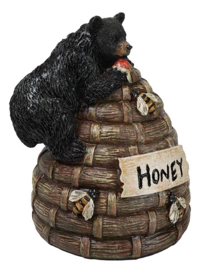 Ebros Gift Rustic Forest Black Bear Climbing On Honey Beehive With Bumblebees Figurine