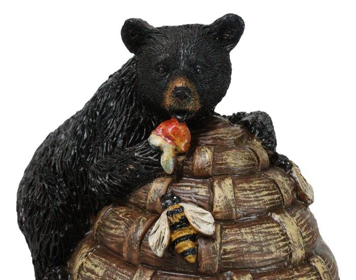 Ebros Gift Rustic Forest Black Bear Climbing On Honey Beehive With Bumblebees Figurine