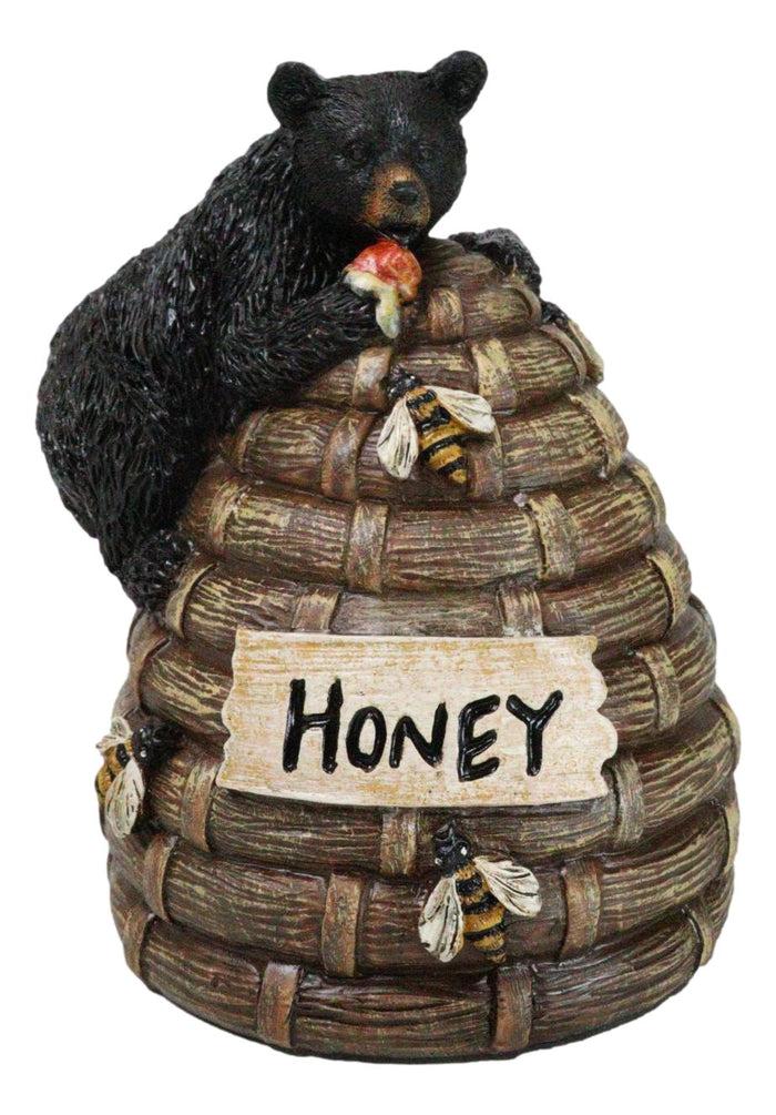 ebros gift Rustic Forest Black Bear Climbing On Honey Beehive with Bumblebees Figurine