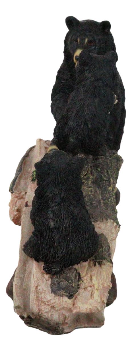 Ebros Gift Rustic Forest Black Bear Mother And 2 Cubs Climbing On Tree Log Bridge Figurine