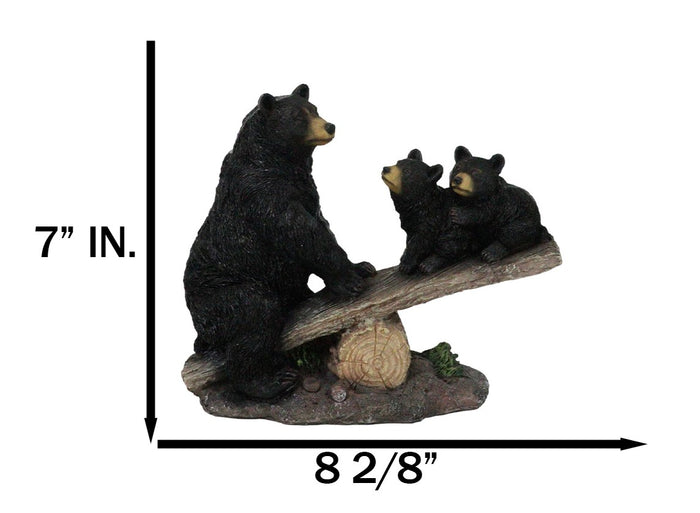 Ebros Gift Rustic Forest Black Bear Mother And 2 Cubs Sitting On Tree Logs Seesaw Figurine