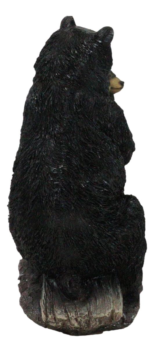 Ebros Gift Rustic Forest Black Bear Mother And 2 Cubs Sitting On Tree Logs Seesaw Figurine