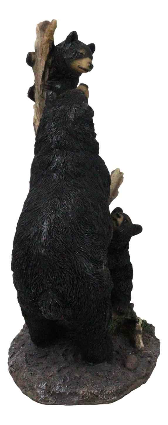 Ebros Gift Rustic Forest Black Bear Mother And Her Cubs Climbing On Tree Trunk Figurine